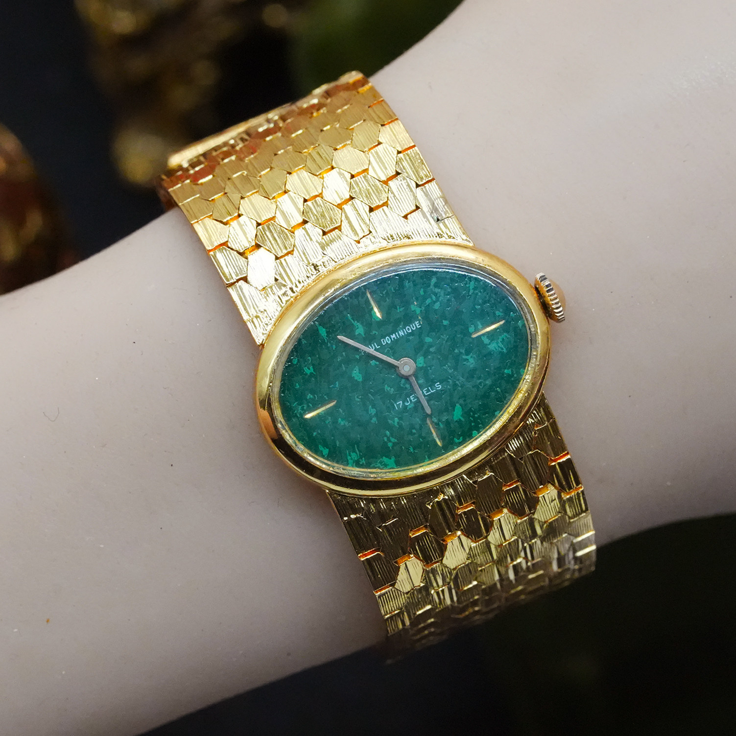 Vintage中古首饰50年代罕见精品绿色表盘皮带扣款式手动老机械表