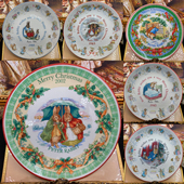 Vintage中古英国威基伍德Wedgwo d彼得兔圣诞生日年份陶瓷盘子