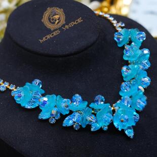 Vintage-S中古首饰50年代JULIANA水蓝色花朵奥地利水晶项链