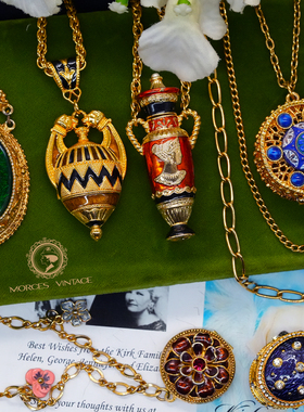 Vintage中古首饰VATICAN BEREBI珐琅珍珠浮雕相片盒像片盒项链