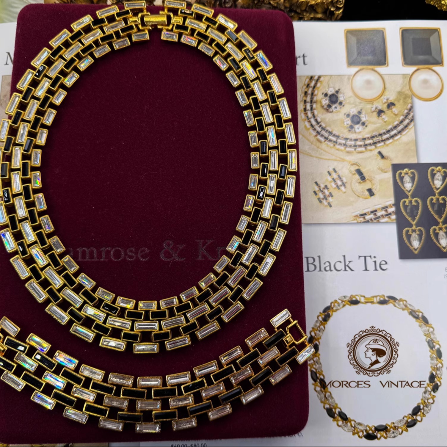 NAPIER书本款黑白奥地利水晶项链