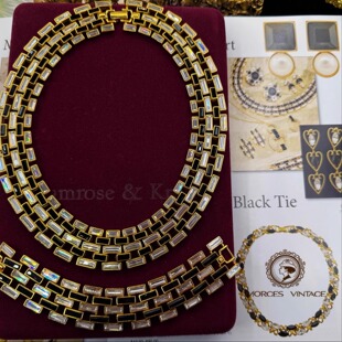 Vintage中古首饰NAPIER书本款黑白奥地利水晶稀有款项链手链