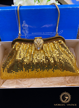 Vintage复古古董首饰Whiting&Davis金属瀑布奥地利水晶手拎包小包
