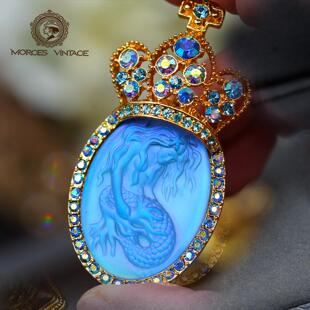 Kirks Folly皇冠深海美人鱼鲛人幻彩玻璃浮雕胸针吊坠项链两用