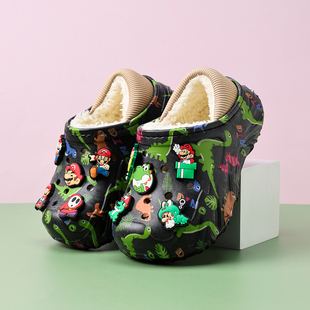 儿童棉拖鞋男童卡通加绒保暖室内居家包跟棉鞋踩屎感防滑冬幼儿园