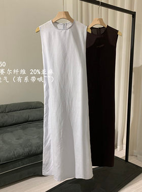 【ChunXi】@CS 1250+！天丝亚麻 法式斜裁系带圆领无袖连衣裙长裙