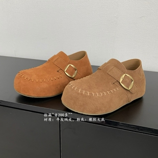 ZHUCHUNXI|@塬！春夏新款咖啡贝果真皮厚底内增高勃肯鞋一脚蹬女