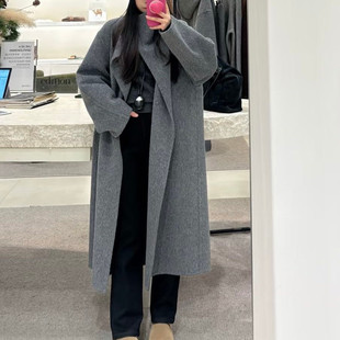 【Chunxi】100绵羊毛 秀场款交叠围裹领双面呢长款大衣毛呢外套女