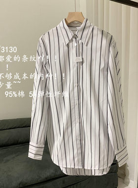 【Chunxi】【亏清】Tot~全棉府绸挺括宽松翻领条纹长袖衬衫上衣女