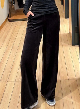 【CHUNXI】lu Scuba秋冬加绒加厚双面磨毛中腰阔腿裤运动休闲裤女