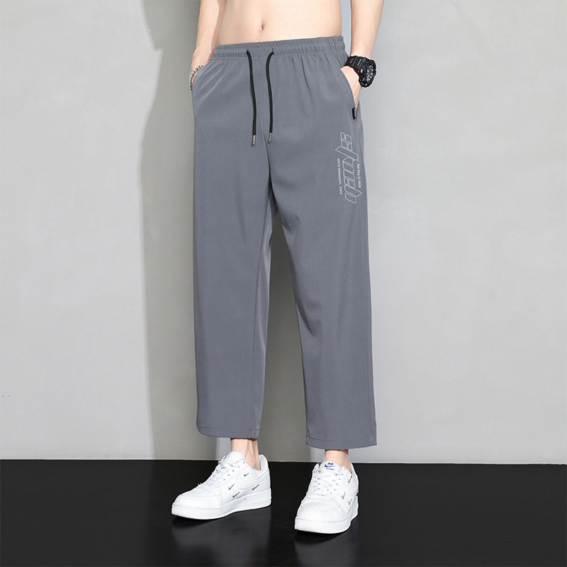 冰丝裤子夏季薄款男潮流宽松直筒阔腿九分西装裤高街