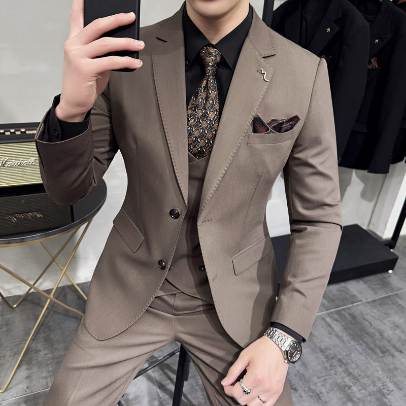 2025春季新款西服套装商务休闲男士三件套西装