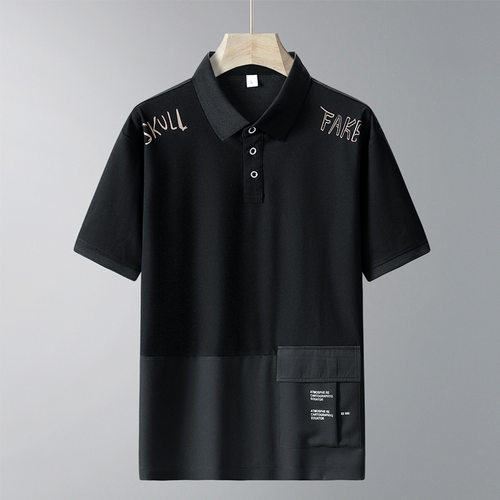 夏季高品质冰丝珠地棉冰丝T恤男Polo衫上衣公版拼接翻领上衣