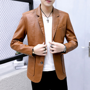西装皮衣外套男春秋季保暖皮衣休闲流行百搭男士PU皮夹克西装上衣
