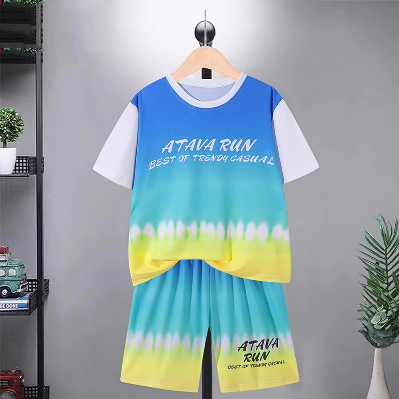 儿童速干运动套装学生夏季薄款透气篮球服男童夏装短袖短裤两件套