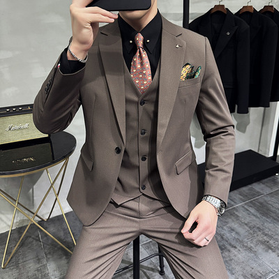 2024春款高品质西服套装男士三件套商务休闲西装新郎礼服工作服SJ