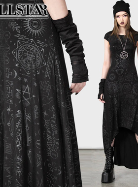 吉儿英国Killstar朋克摇滚DEADLY DANA金属印花紧身短袖连衣裙