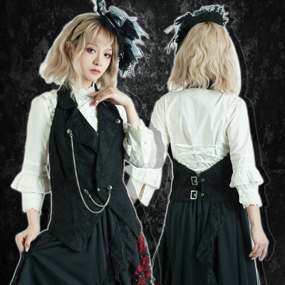 露背挂脖开襟雕花蕾丝银链马甲