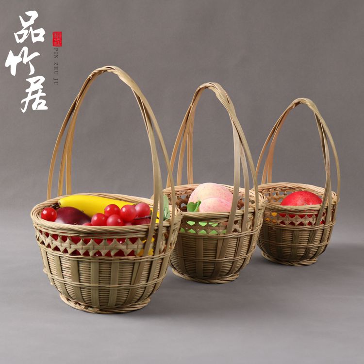 手工竹编竹篮子手提篮小竹篮水果菜篮鸡蛋篮草莓篮家用圆形篮