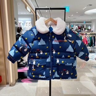 韩国代购BEBEDEPINO贝贝品诺儿童印花两面穿冬季厚款80%羽绒服