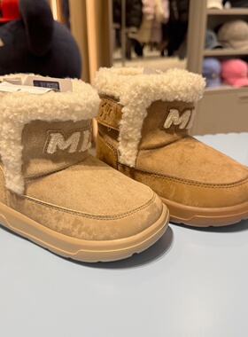 韩国代购MLB儿童时尚休闲运动毛绒魔术贴保暖轻便雪地靴棉鞋B856