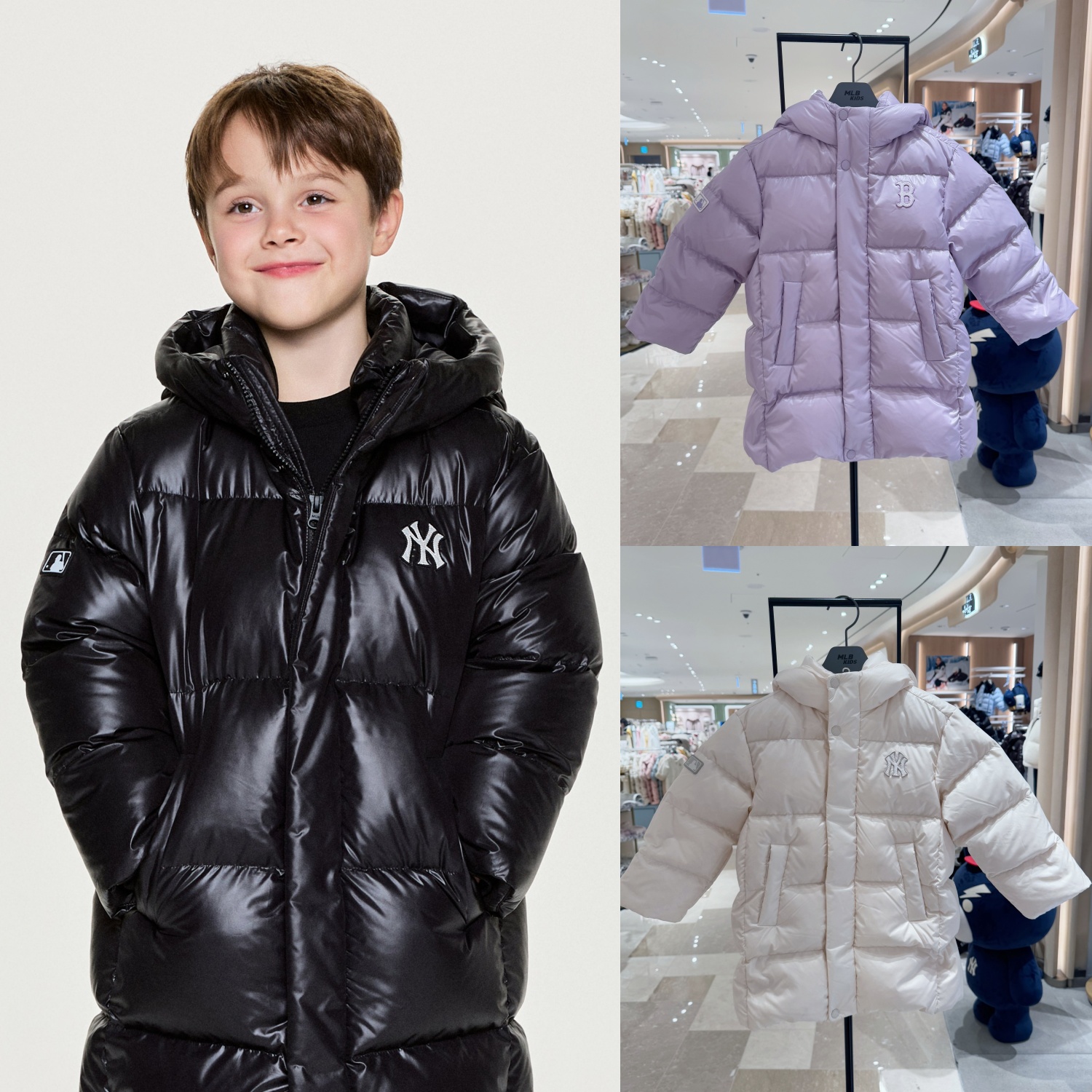 MLB儿童80%鹅绒中长款防水羽绒服