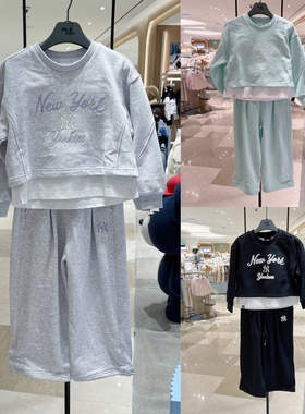 韩国代购MLB儿童时尚简约字母标圆领长袖套装26春新款0261