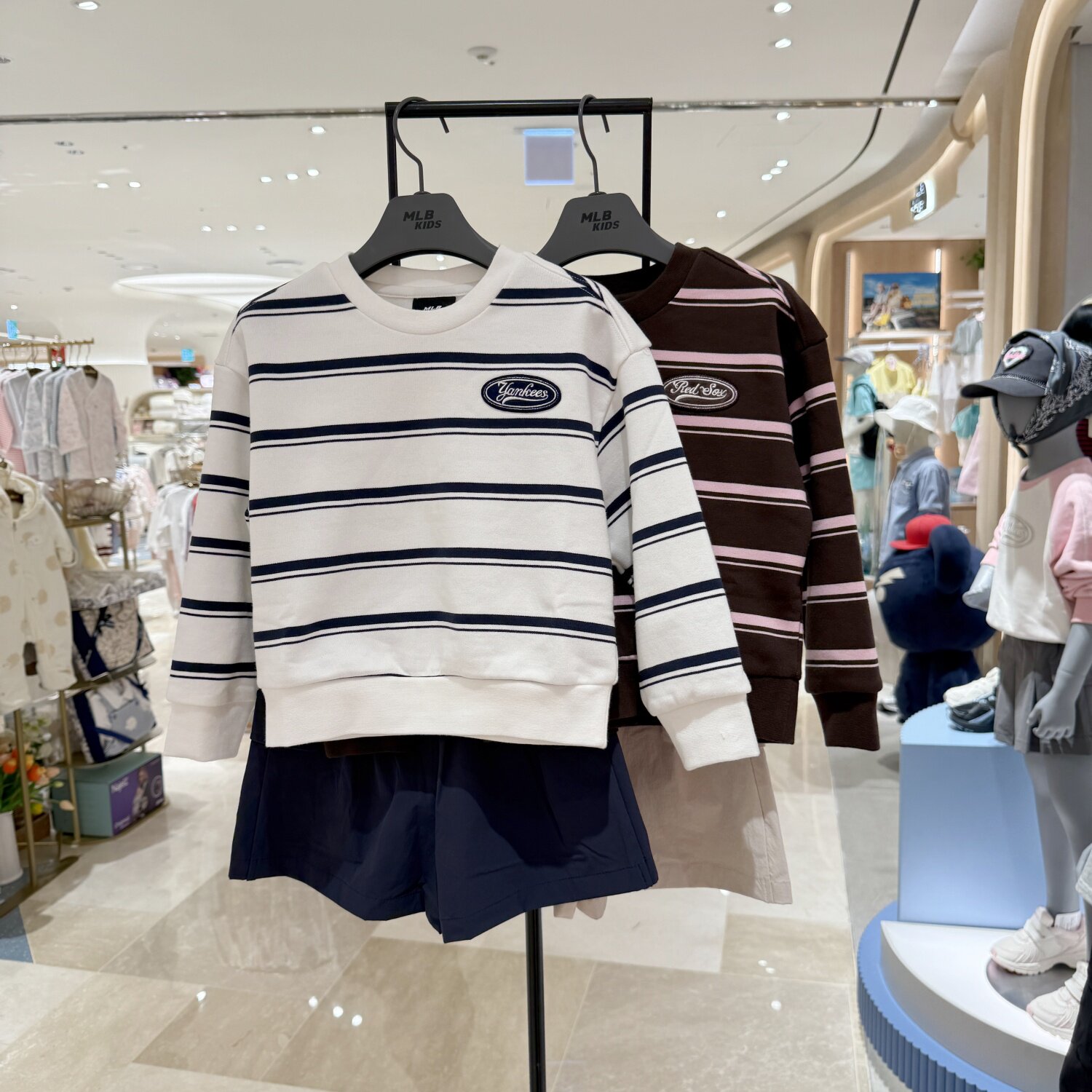 韩国代购MLB女童时尚休闲运动长袖条纹卫衣短裙套装25秋新款0754