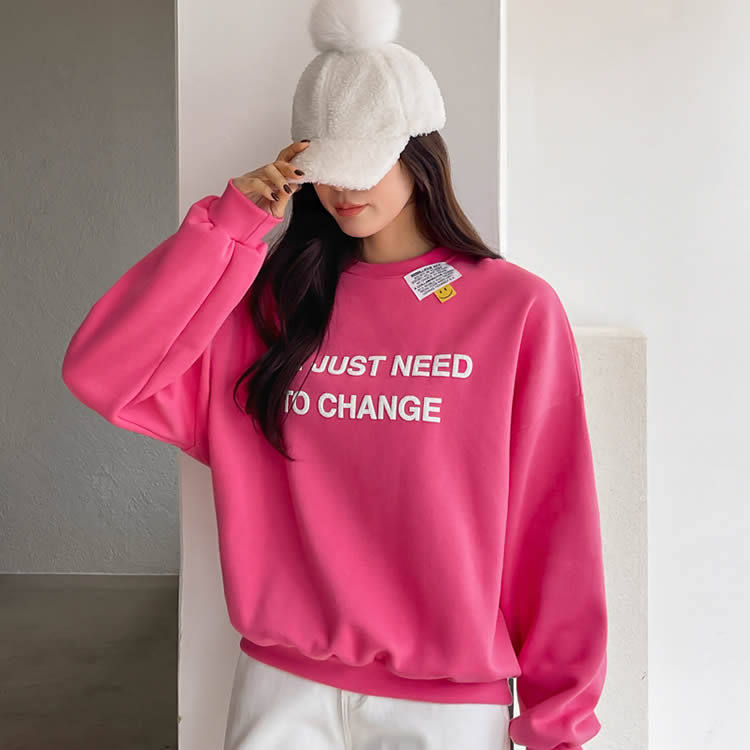 时尚起义韩国代购潮范2026春新change字母加绒卫衣T恤ps26010803