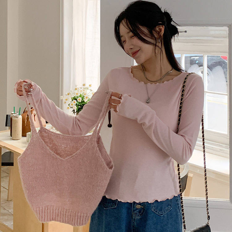 时尚起义韩国潮范2026春波浪边弹力修身单穿打底长袖dp26012201