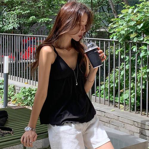 潮范小胸带杯垫可掉肩带吊带衫
