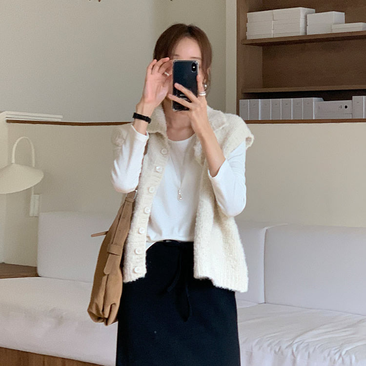 时尚起义顺滑纽扣短袖针织马甲