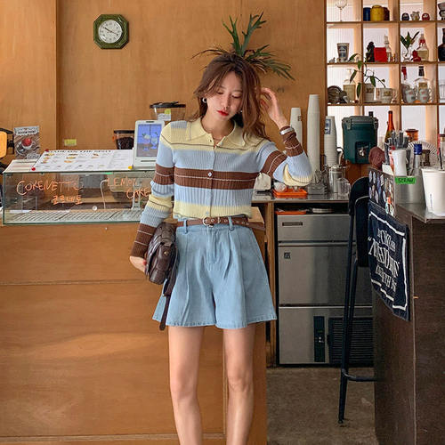 时尚起义压褶阔腿牛仔短裤