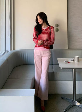 时尚起义韩国潮范2025春夏粉色前后口袋直筒牛仔裤tm25030502