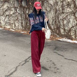 腿条绒棉质长裤 潮范2025冬细腰宽裤 dp25121404 起义韩国代购 时尚