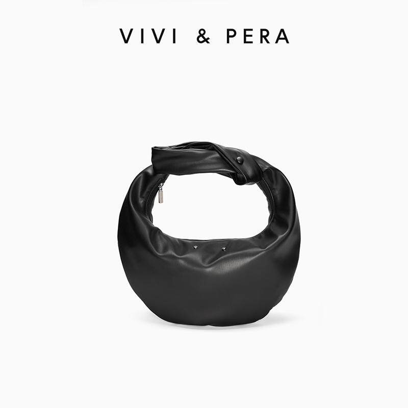 VIVI&PERA 2025新款小众设计系结腋下包褶皱肌理单肩斜挎包包黑色