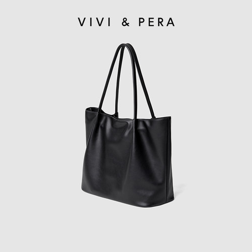VIVI&PERA 2025新款软皮单肩大包包大容量休闲简约托特包黑色皱褶 - 封面