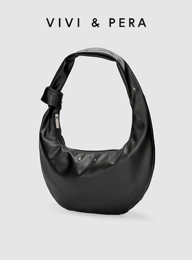 VIVI&PERA 2025新款小众设计系结单肩包褶皱肌理斜挎饺子包包黑色