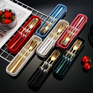 不锈钢筷子便携式筷勺子套装携带餐具户外随身叉子旅行创意