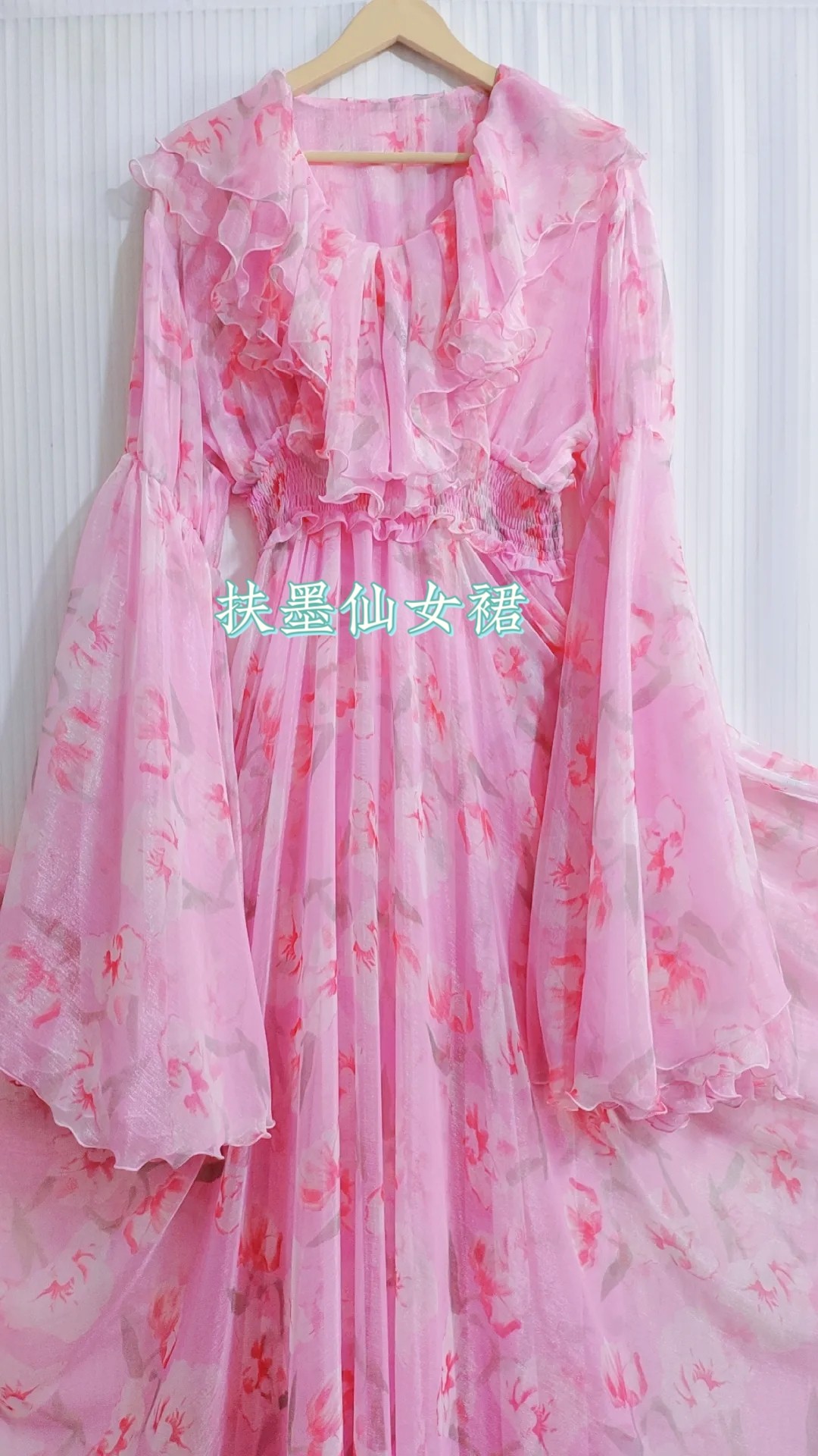 专业定制连衣裙大摆裙长裙雪纺天丝面料印花拍照度假仙女裙 360度