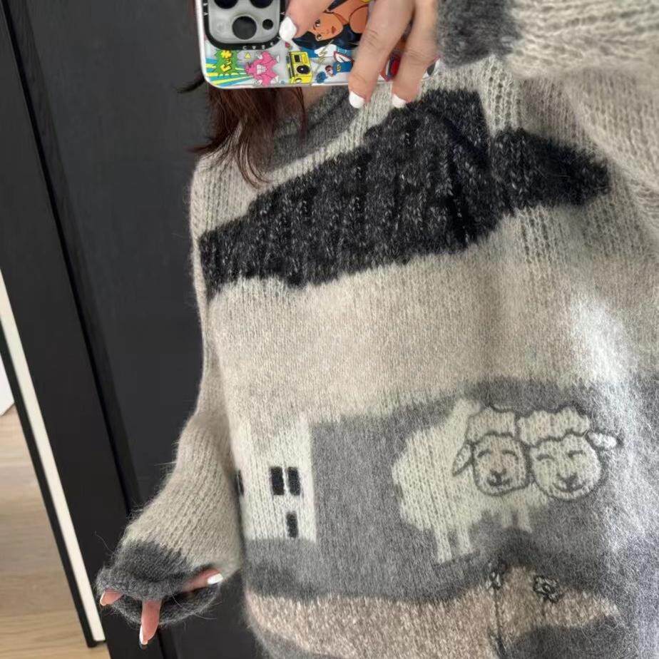 oversize！慵懒风软糯卡通提花套头毛衣女秋装新款宽松加厚针织衫,女装/女士精品,毛衣,淘宝优惠券,粉丝福利购,淘宝优惠卷