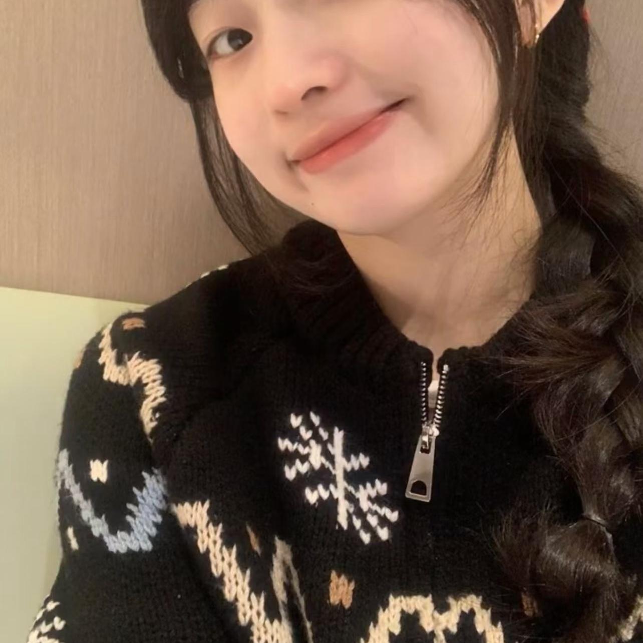 加厚版！黑色提花拉链毛衣开衫女秋季新款韩版宽松雪花针织衫外套