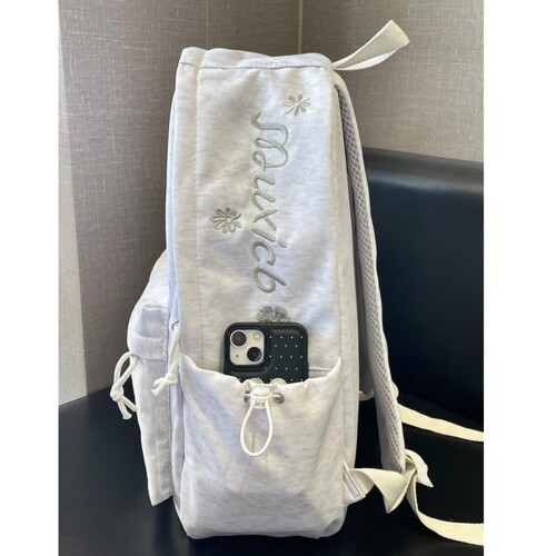 冰感灰！刺绣抽绳双肩包包