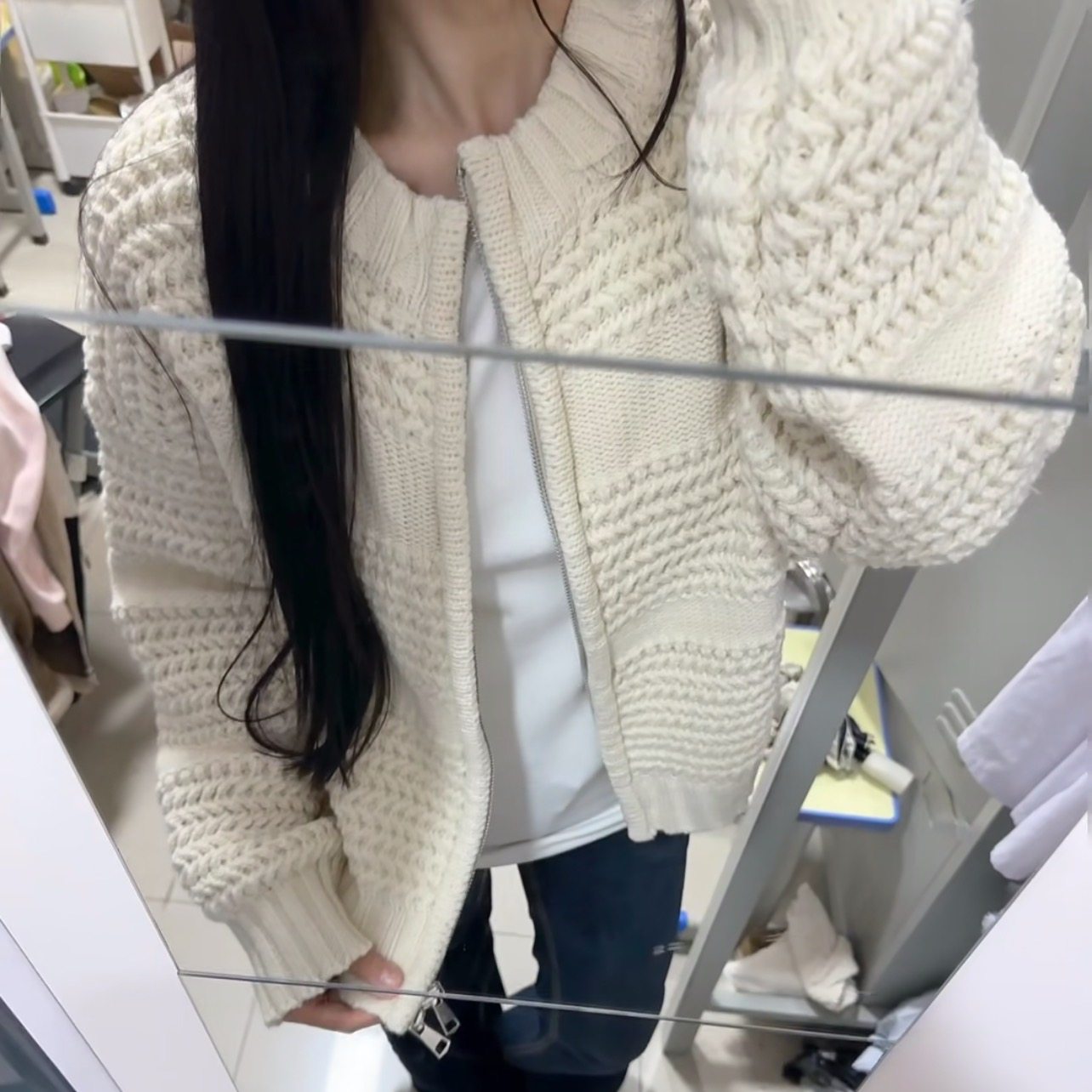 手工！高级感粗针双拉链毛衣开衫