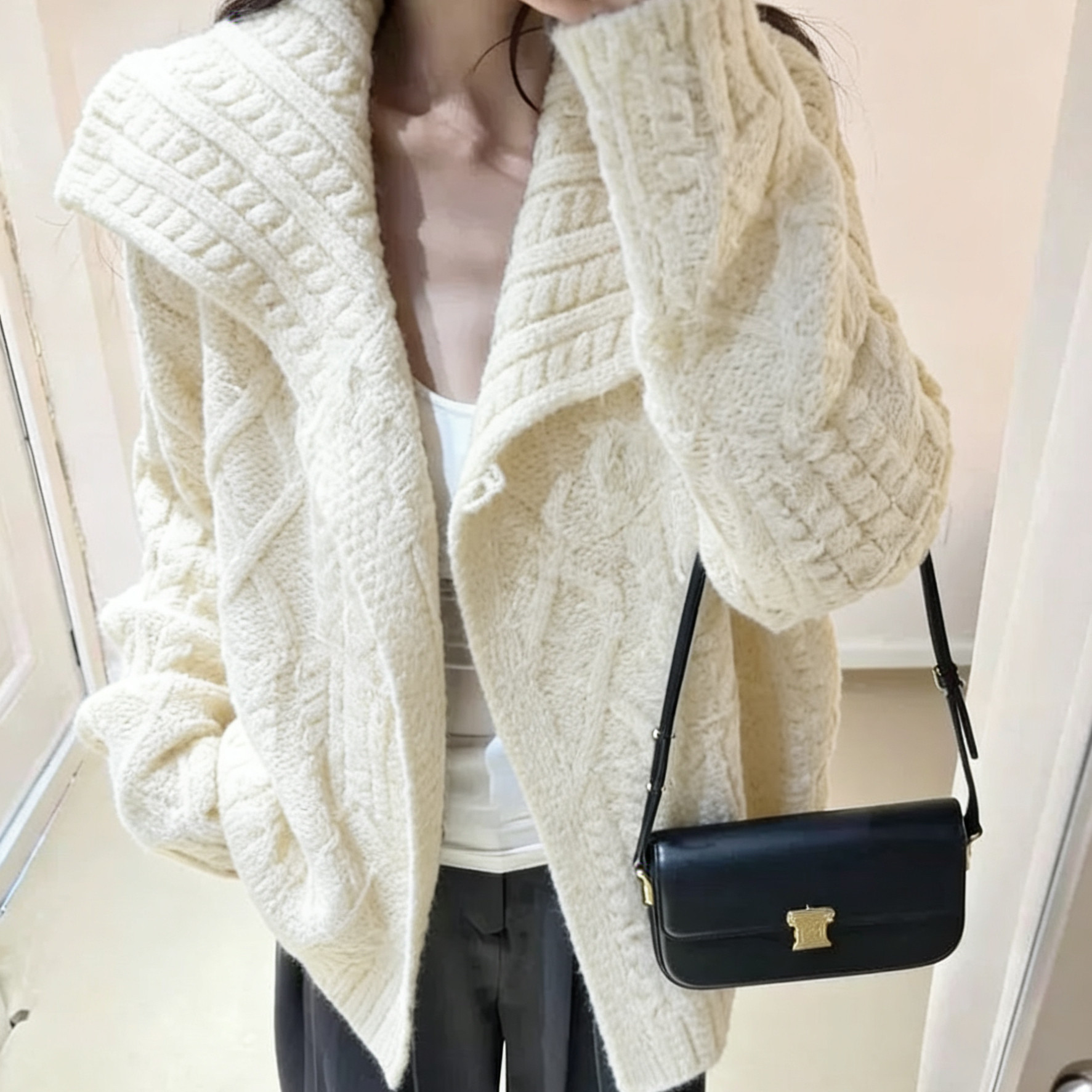 设计感！慵懒风立体麻花翻领毛衣女冬季新款韩版宽松针织衫上衣潮