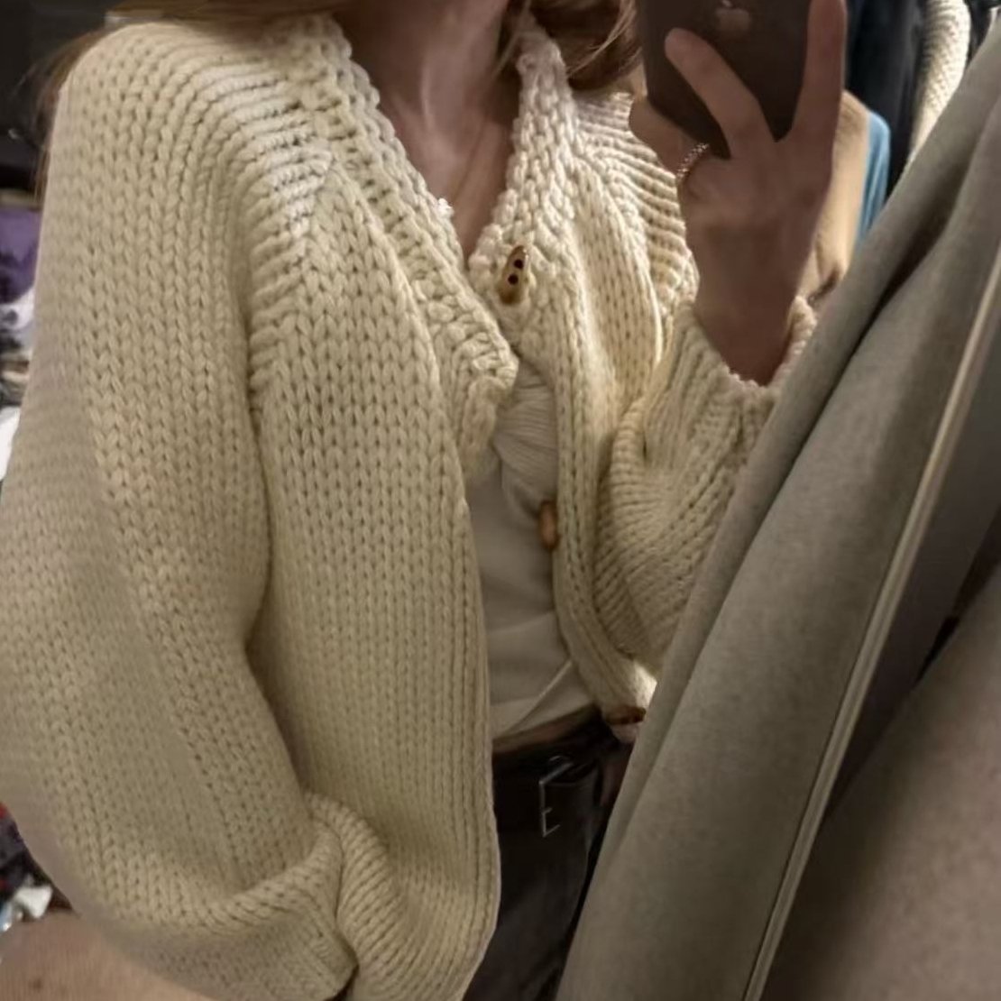 韩国！慵懒风棒粗针毛衣开衫