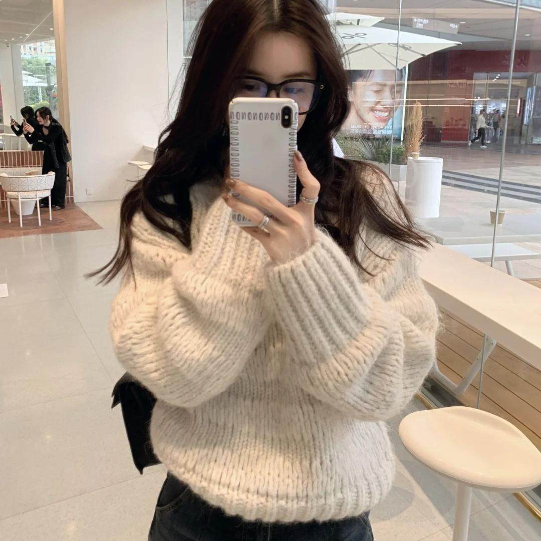 超温暖！半高领粗针套头毛衣