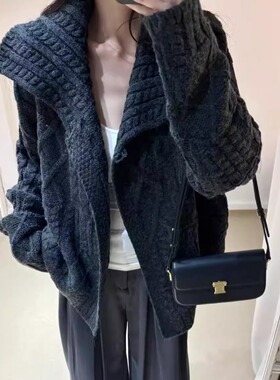 oversize！大翻领麻花单排扣毛衣开衫女春季新款韩版宽松针织上衣