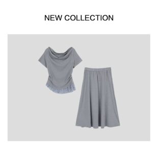 气质洋气D3528108 8108灰色上衣半身裙 显瘦套装 新款