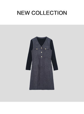 新款时尚收腰黑色上衣+连衣裙套装 D351826A -1826